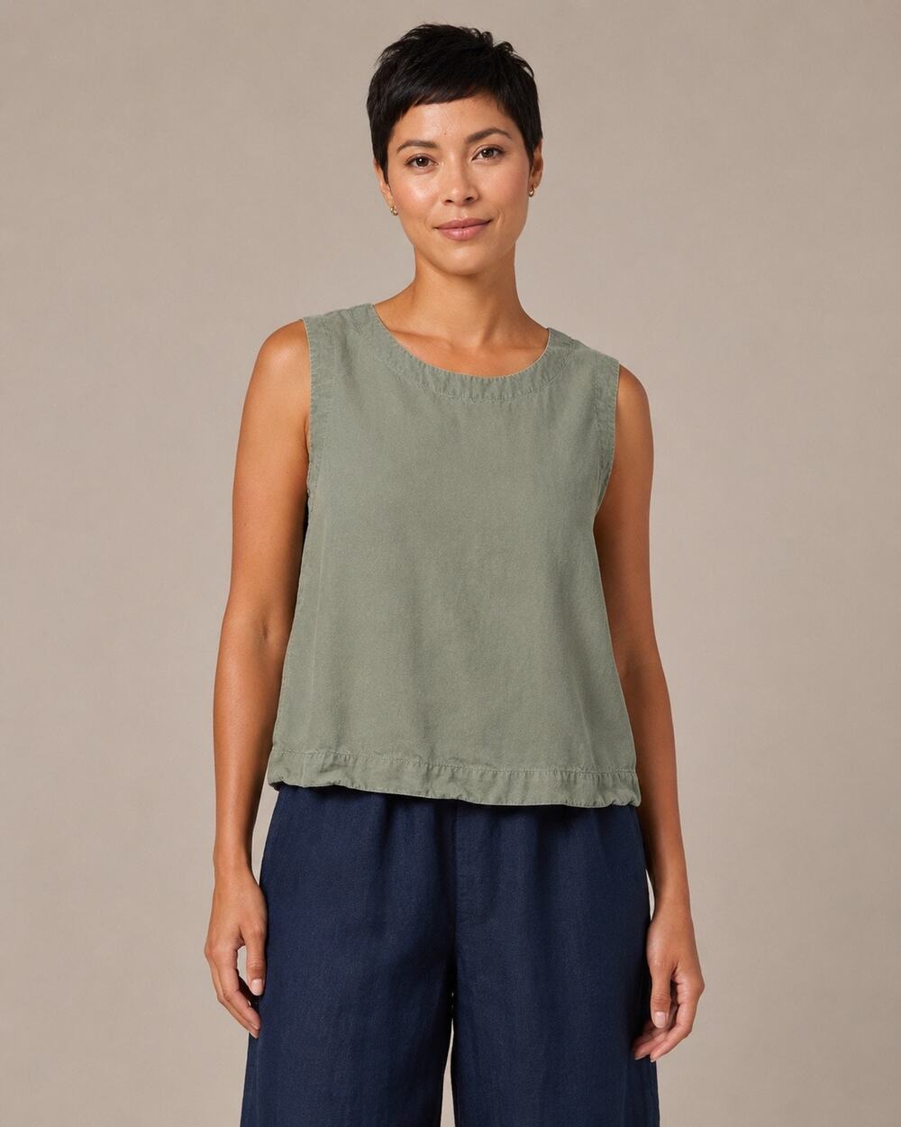 Cut Loose 100% Linen Sage Green Boxy Tank Top Natural Fiber Lagenlook Made USA